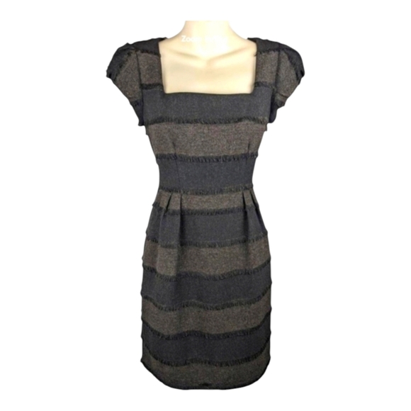 Nanette Lepore Dresses & Skirts - Nanette Lepore Black Catch Me Fringed Dress XS brown striped sheath